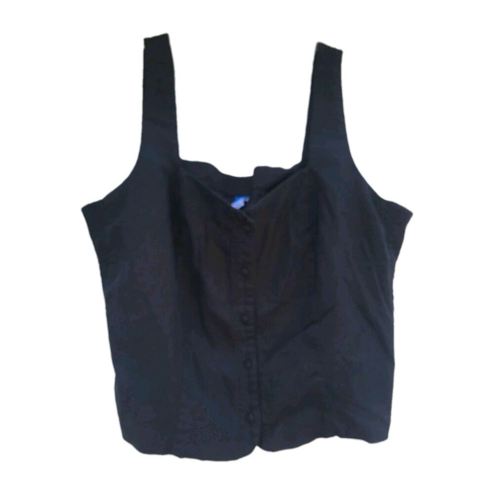 Old Navy Linen Blend Smocked Button Front Tank Top Black Sleeveless Sz XXL